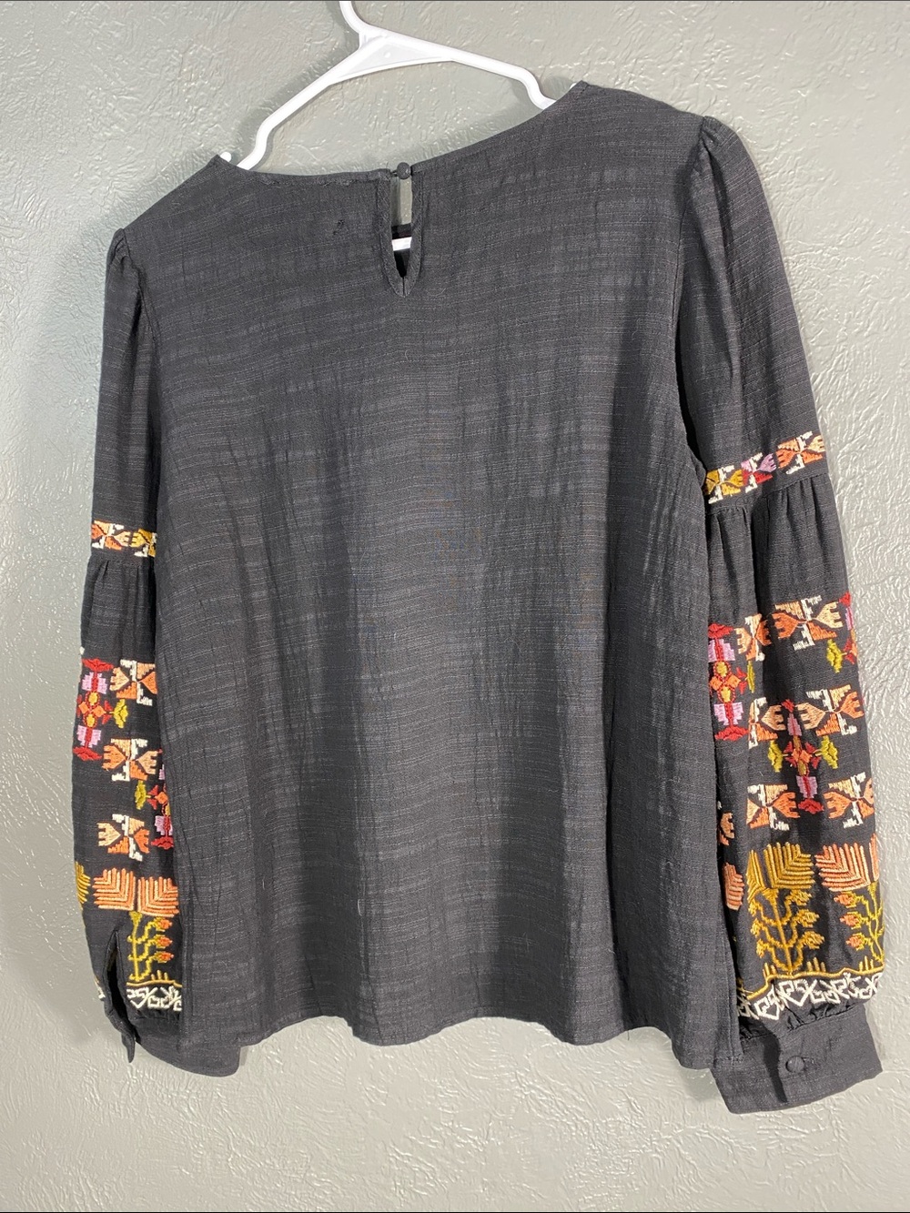 THML Embroidered Balloon Sleeve Top Womens S Black Cotton Rayon Boho Blouse - Picture 7 of 16